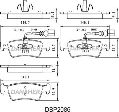 Danaher DBP2086 - Kit de plaquettes de frein, frein à disque cwaw.fr