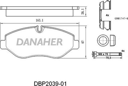 Danaher DBP2039-01 - Kit de plaquettes de frein, frein à disque cwaw.fr