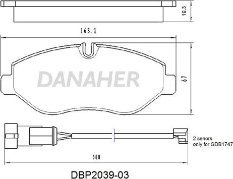 Danaher DBP2039-03 - Kit de plaquettes de frein, frein à disque cwaw.fr