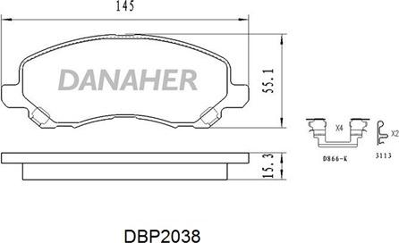 Danaher DBP2038 - Kit de plaquettes de frein, frein à disque cwaw.fr