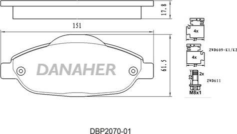 Danaher DBP2070-01 - Kit de plaquettes de frein, frein à disque cwaw.fr