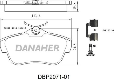 Danaher DBP2071-01 - Kit de plaquettes de frein, frein à disque cwaw.fr