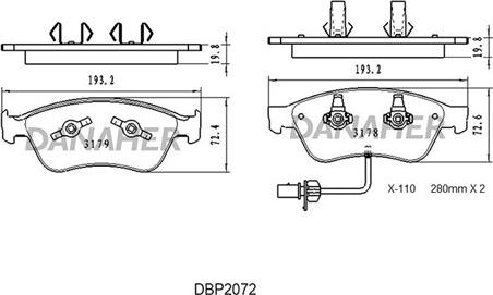 Danaher DBP2072 - Kit de plaquettes de frein, frein à disque cwaw.fr