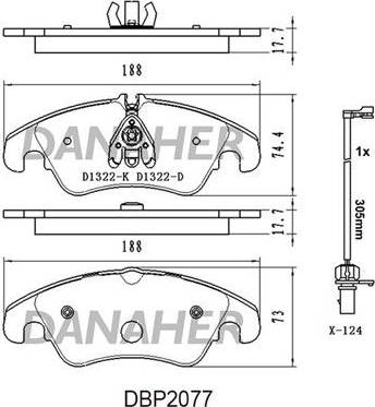 Danaher DBP2077 - Kit de plaquettes de frein, frein à disque cwaw.fr