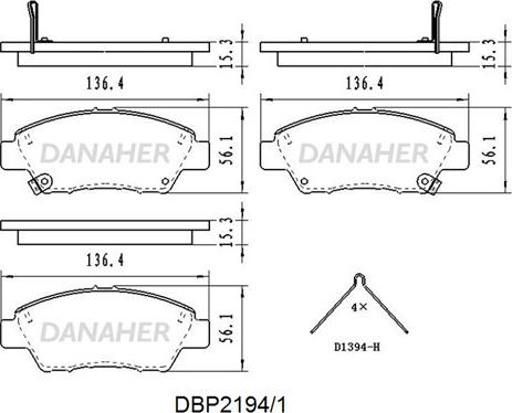 Danaher DBP2194/1 - Kit de plaquettes de frein, frein à disque cwaw.fr