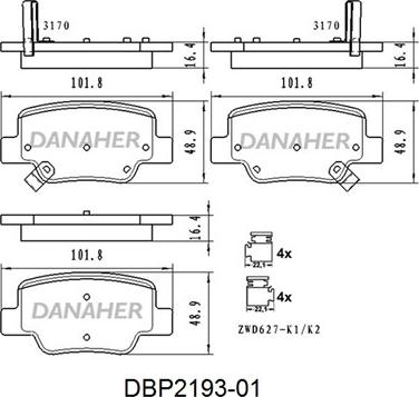 Danaher DBP2193-01 - Kit de plaquettes de frein, frein à disque cwaw.fr