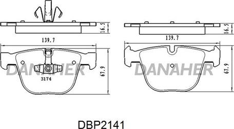 Danaher DBP2141 - Kit de plaquettes de frein, frein à disque cwaw.fr