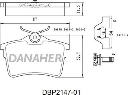 Danaher DBP2147-01 - Kit de plaquettes de frein, frein à disque cwaw.fr