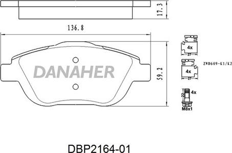 Danaher DBP2164-01 - Kit de plaquettes de frein, frein à disque cwaw.fr