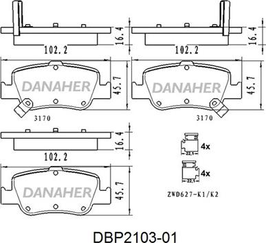 Danaher DBP2103-01 - Kit de plaquettes de frein, frein à disque cwaw.fr