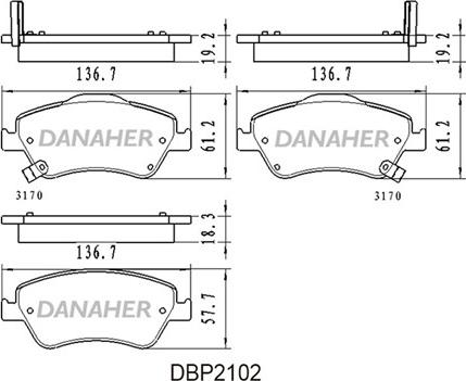 Danaher DBP2102 - Kit de plaquettes de frein, frein à disque cwaw.fr