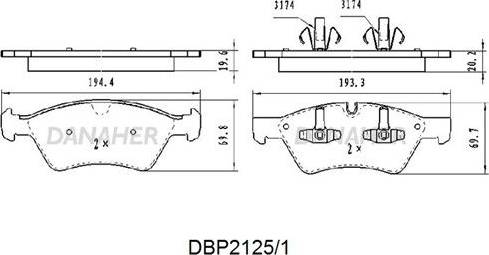 Danaher DBP2125/1 - Kit de plaquettes de frein, frein à disque cwaw.fr