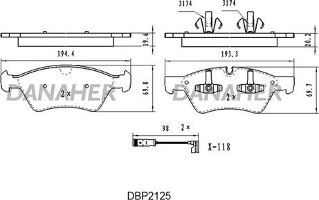 Danaher DBP2125 - Kit de plaquettes de frein, frein à disque cwaw.fr