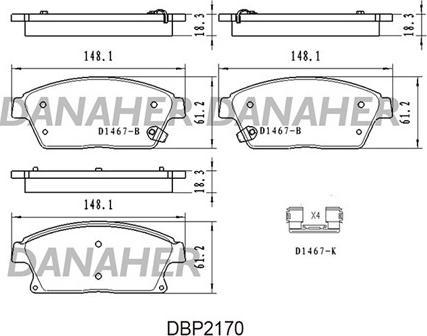 Danaher DBP2170 - Kit de plaquettes de frein, frein à disque cwaw.fr