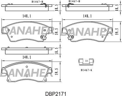 Danaher DBP2171 - Kit de plaquettes de frein, frein à disque cwaw.fr