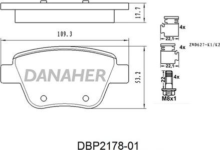 Danaher DBP2178-01 - Kit de plaquettes de frein, frein à disque cwaw.fr