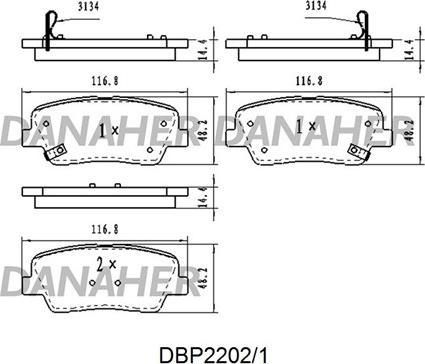 Danaher DBP2202/1 - Kit de plaquettes de frein, frein à disque cwaw.fr