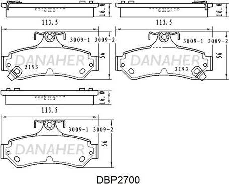 Danaher DBP2700 - Kit de plaquettes de frein, frein à disque cwaw.fr