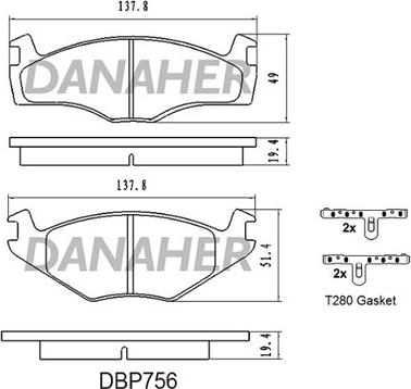 Danaher DBP756 - Kit de plaquettes de frein, frein à disque cwaw.fr