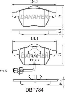 Danaher DBP784 - Kit de plaquettes de frein, frein à disque cwaw.fr