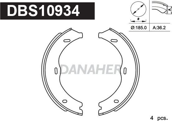 Danaher DBS10934 - Jeu de mâchoires de frein, frein de stationnement cwaw.fr