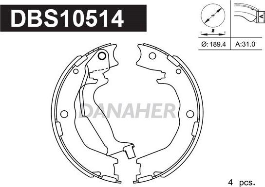 Danaher DBS10514 - Jeu de mâchoires de frein, frein de stationnement cwaw.fr