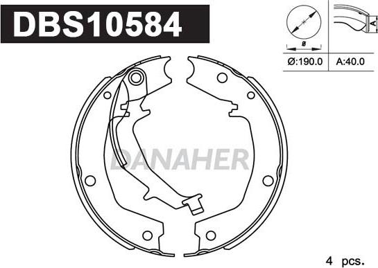 Danaher DBS10584 - Jeu de mâchoires de frein, frein de stationnement cwaw.fr