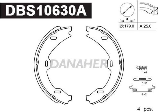 Danaher DBS10630A - Jeu de mâchoires de frein, frein de stationnement cwaw.fr