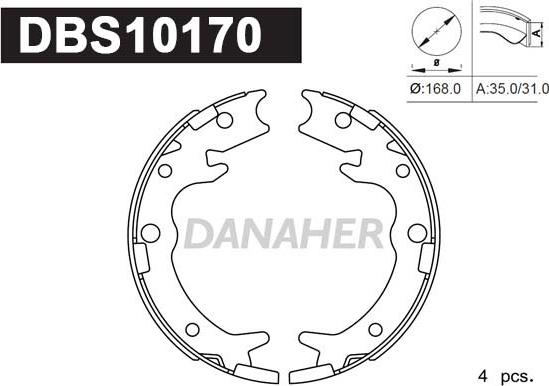 Danaher DBS10170 - Jeu de mâchoires de frein, frein de stationnement cwaw.fr