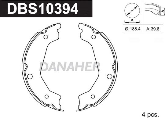 Danaher DBS10394 - Jeu de mâchoires de frein, frein de stationnement cwaw.fr