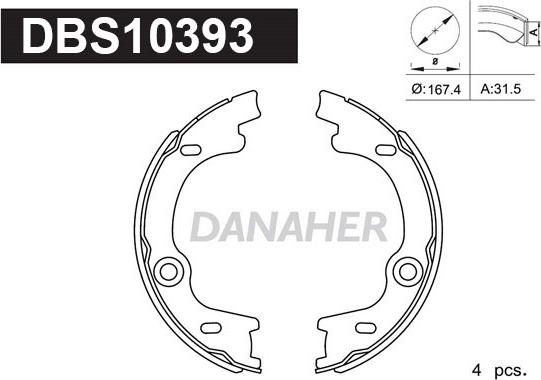 Danaher DBS10393 - Jeu de mâchoires de frein, frein de stationnement cwaw.fr