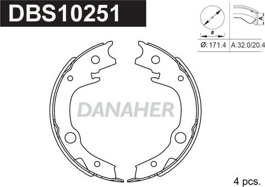 Danaher DBS10251 - Jeu de mâchoires de frein, frein de stationnement cwaw.fr