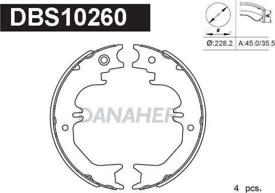 Danaher DBS10260 - Jeu de mâchoires de frein, frein de stationnement cwaw.fr