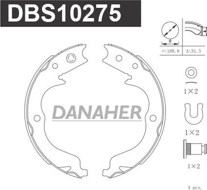 Danaher DBS10275 - Jeu de mâchoires de frein, frein de stationnement cwaw.fr