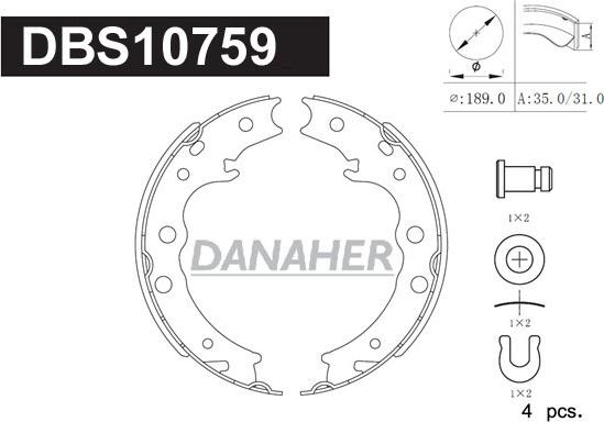 Danaher DBS10759 - Jeu de mâchoires de frein, frein de stationnement cwaw.fr