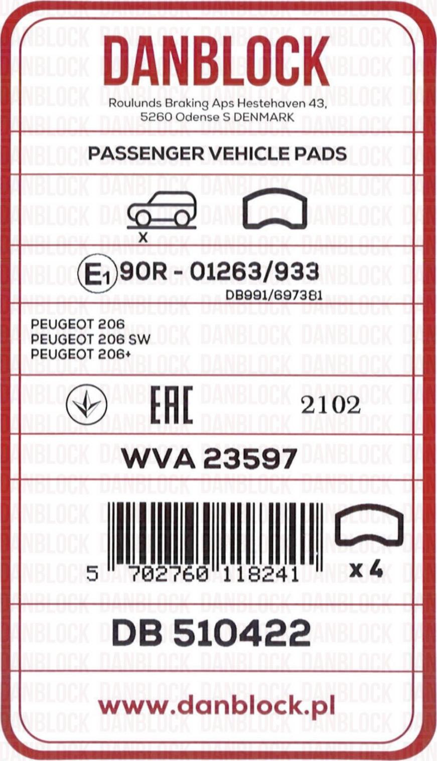 DAN-BLOCK DB 510422 - Kit de plaquettes de frein, frein à disque cwaw.fr