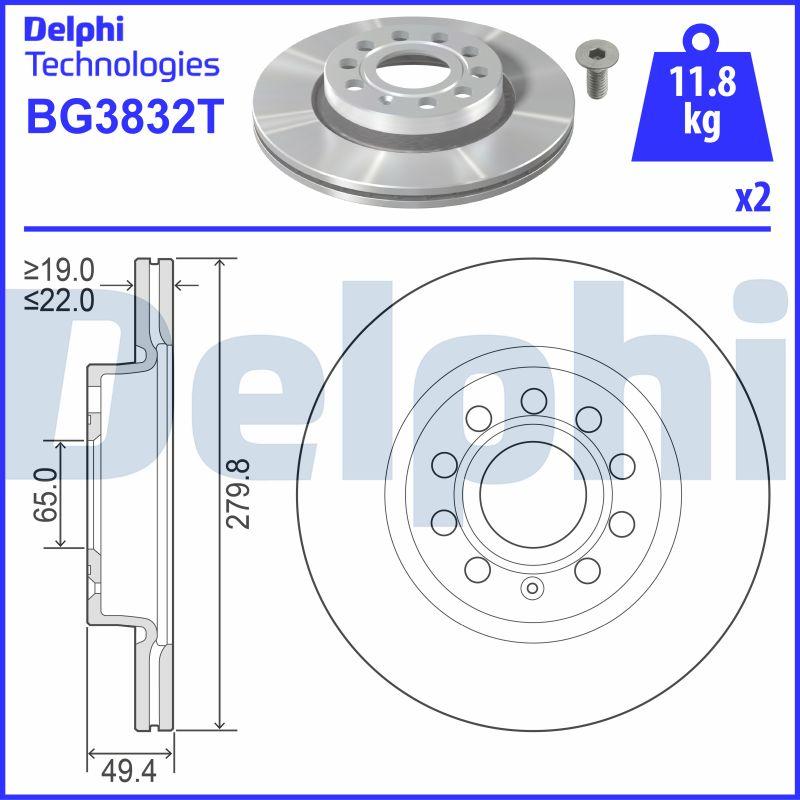 Delphi BG3832T - Disque de frein cwaw.fr