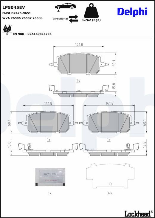 Delphi LP5045EV - Kit de plaquettes de frein, frein à disque cwaw.fr