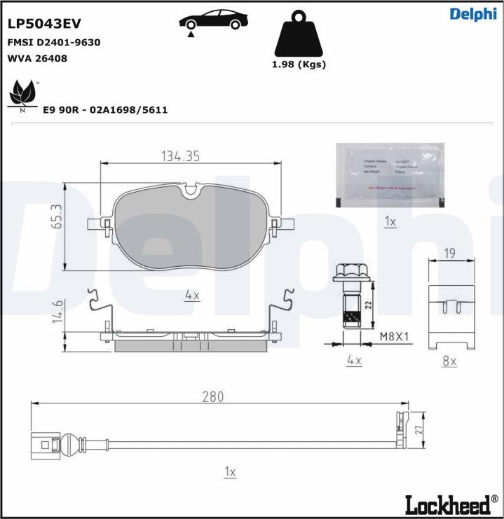 Delphi LP5043EV - Kit de plaquettes de frein, frein à disque cwaw.fr