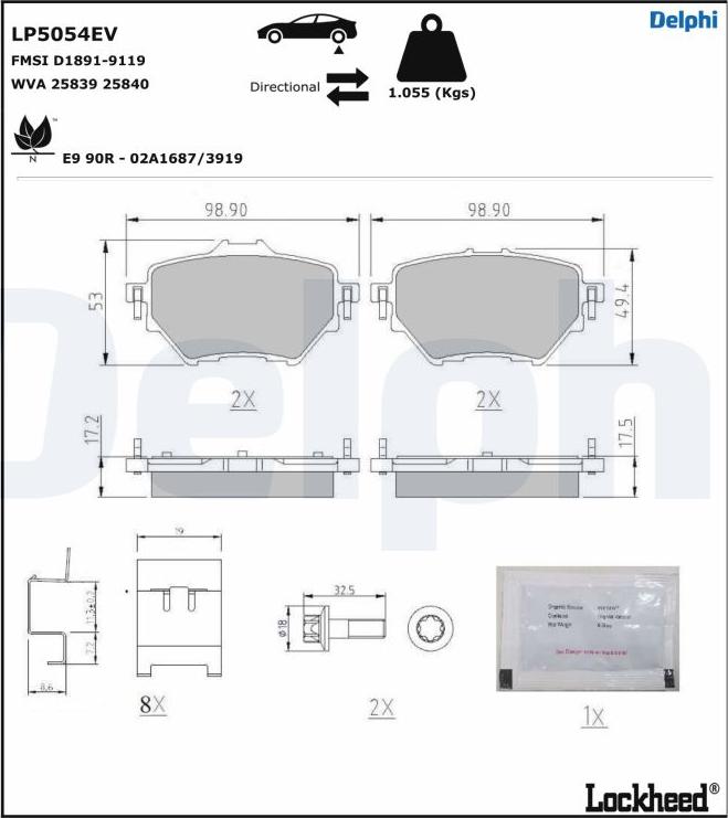 Delphi LP5054EV - Kit de plaquettes de frein, frein à disque cwaw.fr