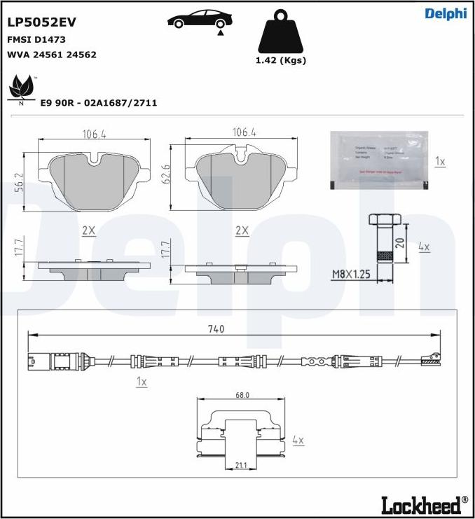 Delphi LP5052EV - Kit de plaquettes de frein, frein à disque cwaw.fr