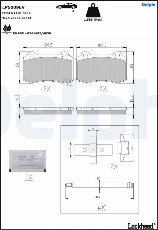 Delphi LP5009EV - Kit de plaquettes de frein, frein à disque cwaw.fr