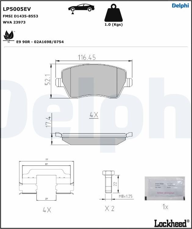 Delphi LP5005EV - Kit de plaquettes de frein, frein à disque cwaw.fr