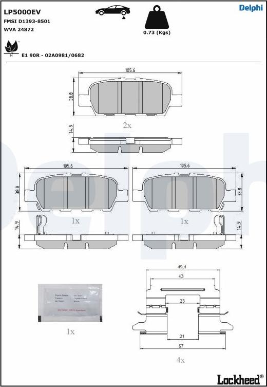 Delphi LP5000EV - Kit de plaquettes de frein, frein à disque cwaw.fr