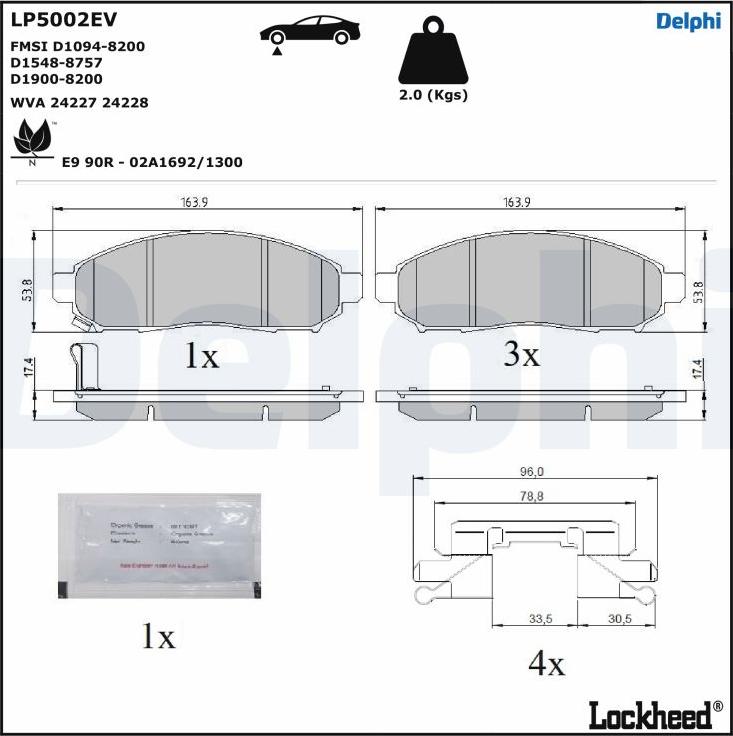 Delphi LP5002EV - Kit de plaquettes de frein, frein à disque cwaw.fr