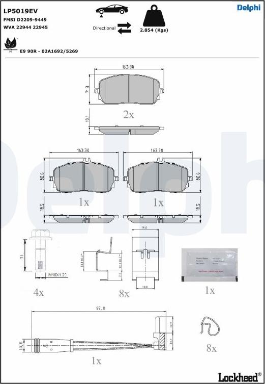 Delphi LP5019EV - Kit de plaquettes de frein, frein à disque cwaw.fr