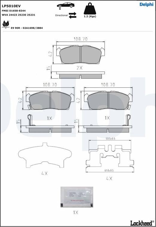 Delphi LP5010EV - Kit de plaquettes de frein, frein à disque cwaw.fr