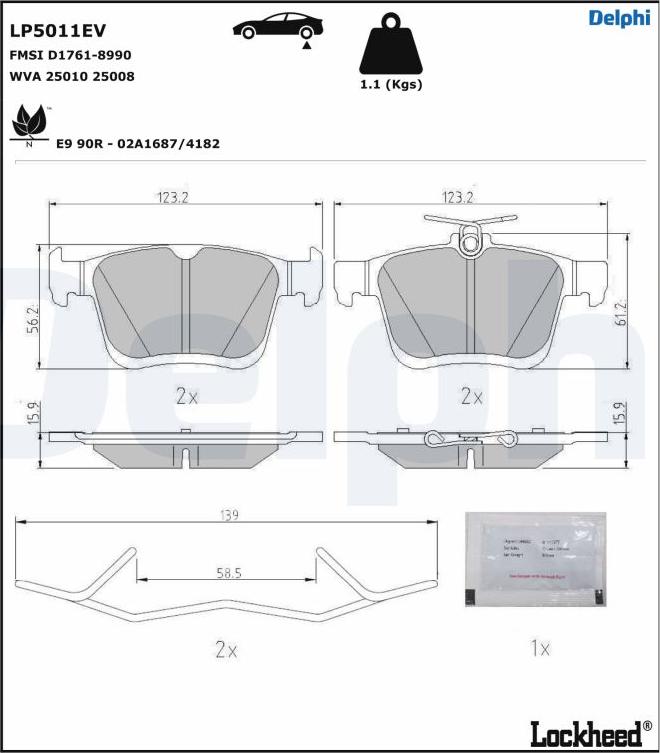 Delphi LP5011EV - Kit de plaquettes de frein, frein à disque cwaw.fr