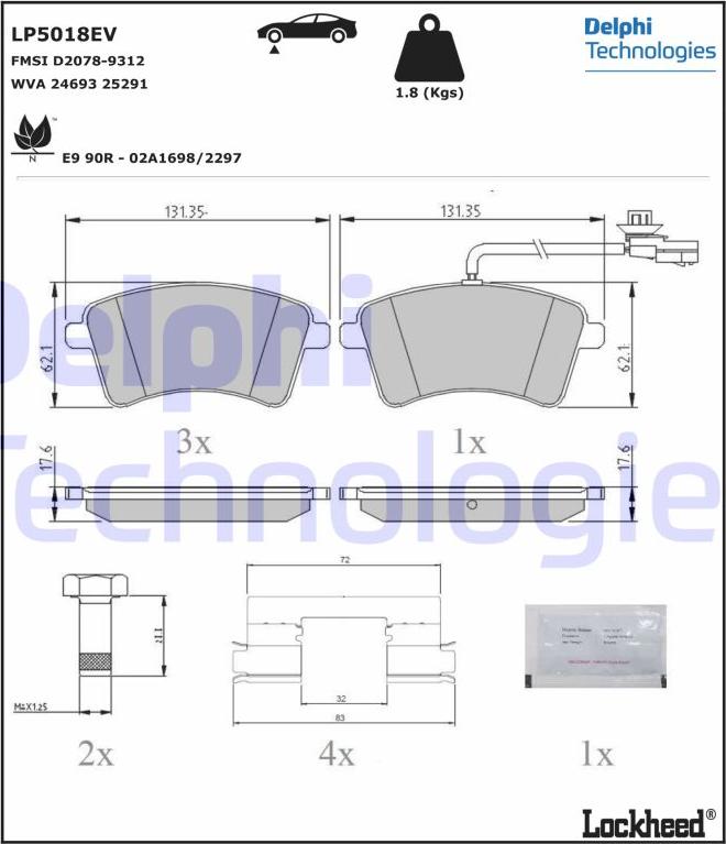 Delphi LP5018EV - Kit de plaquettes de frein, frein à disque cwaw.fr