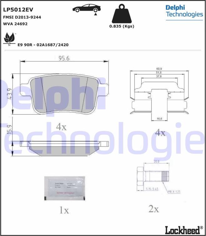 Delphi LP5012EV - Kit de plaquettes de frein, frein à disque cwaw.fr